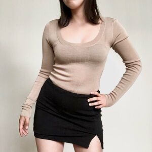 Guess Marciano Beige Knit Scoop neck ribbed longsleeve shirt